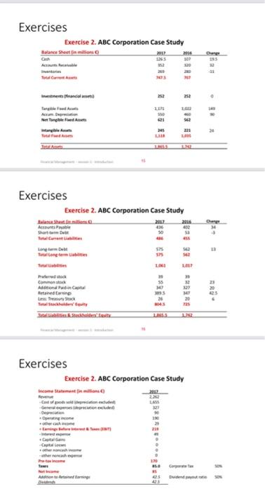 Exercises Exercise 2. ABC Corporation Case Study Balance Sheet in millions 2017