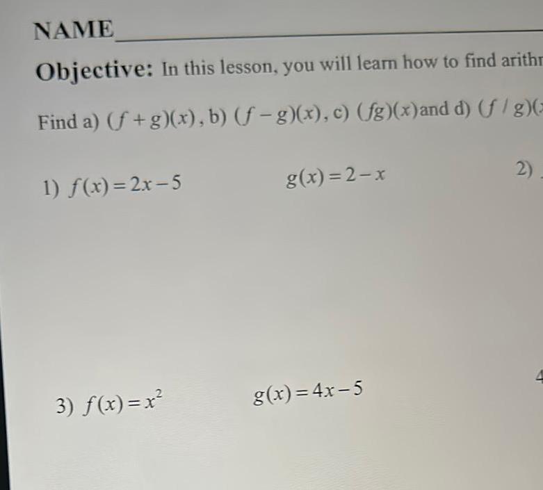 NAME Objective: In this lesson, you will learn how to find arith