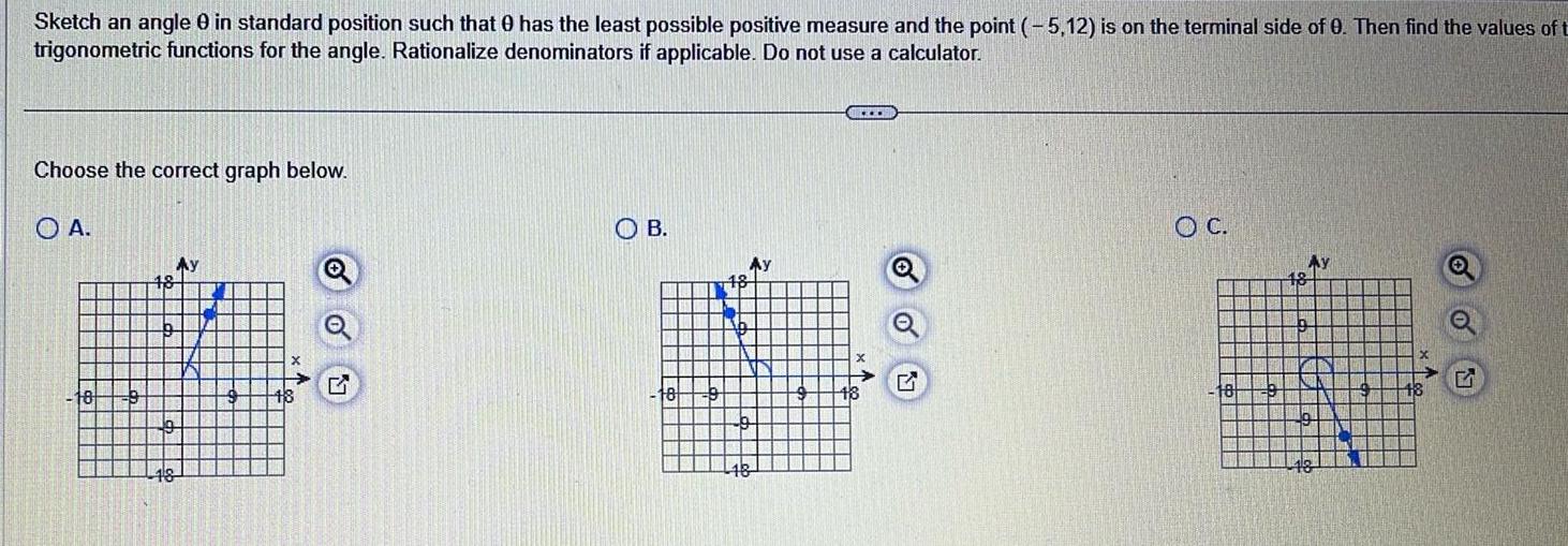Sketch an angle e in standard position such that has the least