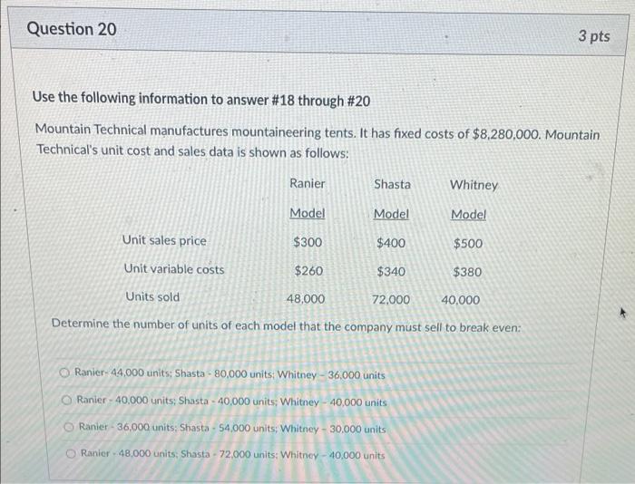 of $8,280,000. Mountain Technical's unit cost and sales data is shown as