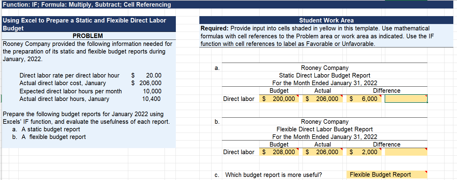 Function: IF; Formula: Multiply, Subtract; Cell Referencing Using Excel to Prepare a