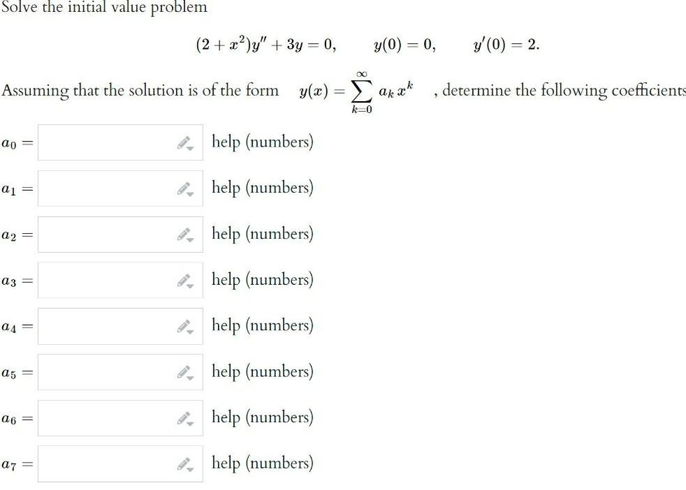 Solve the initial value problem (2x2)y" + 3y = 0, y(0) =