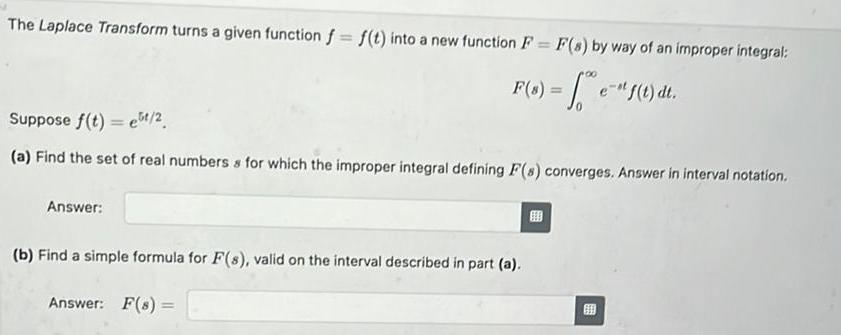 The Laplace Transform turns a given function f = f(t) into a