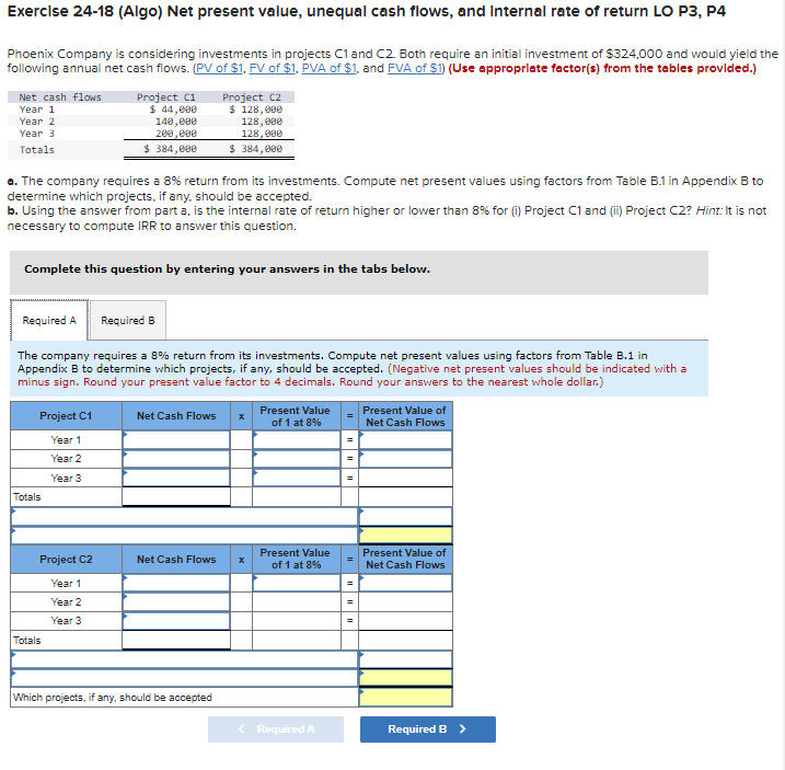 Exercise 24-18 (Algo) Net present value, unequal cash flows, and Internal rate