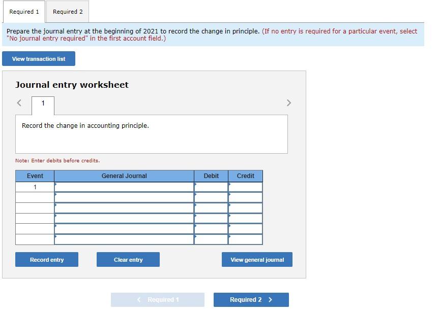 Required 1 Required 2 Prepare the journal entry at the beginning of