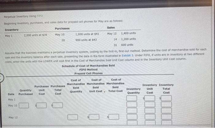 Perpetual Inventory Using FIFO Beginning inventory, purchases, and sales data for prepaid