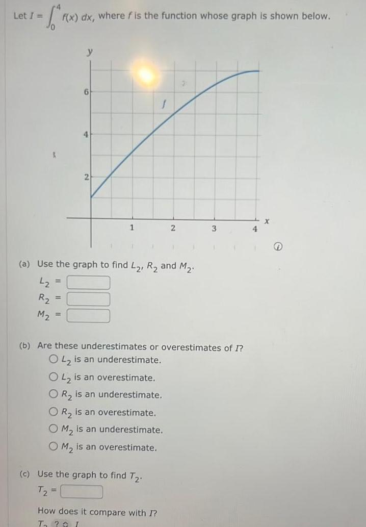 Let I= f(x) dx, where f is the function whose graph is