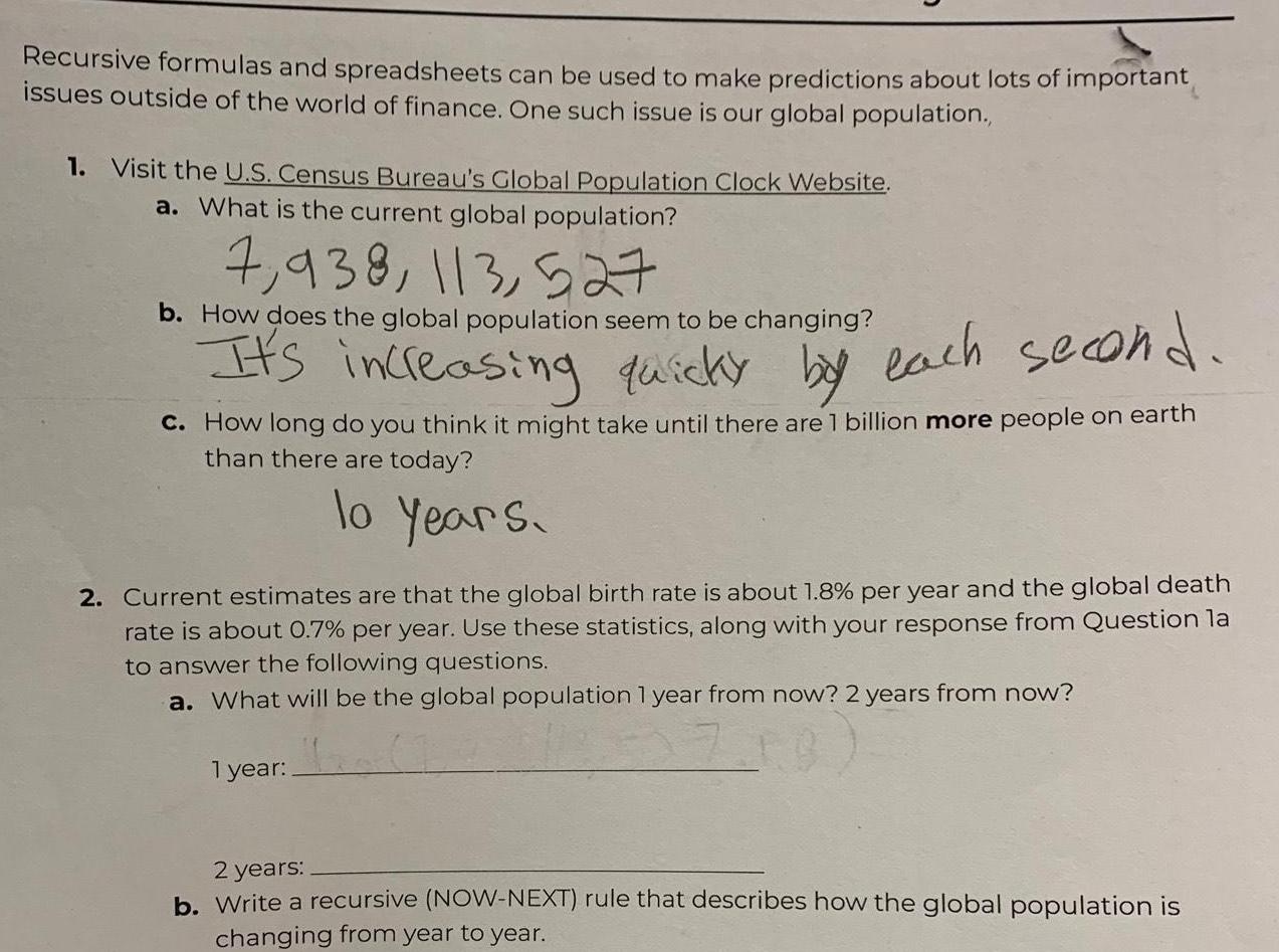 Recursive formulas and spreadsheets can be used to make predictions about lots
