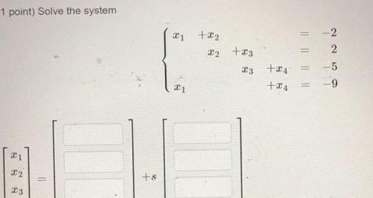 1 point) Solve the system 1 2 23 = +8 1 +22