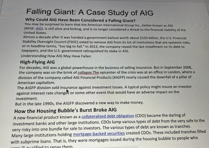 Falling Giant: A Case Study of AIG Why Could AIG Have Been