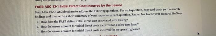 FASB ASC 13-1 Initial Direct Cost Incurred by the Lessor Search the