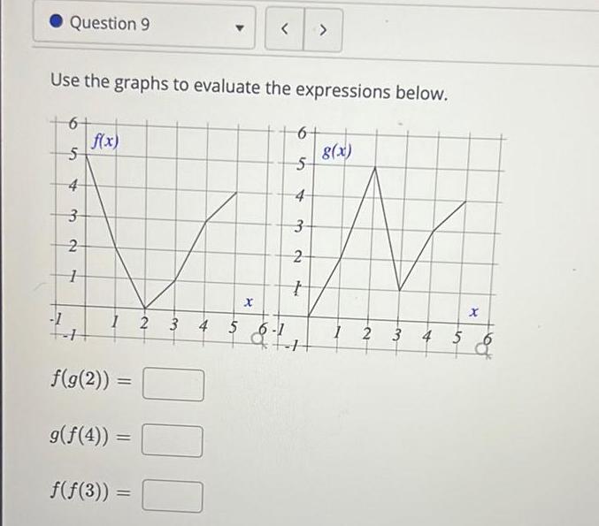 Question 9 < > Use the graphs to evaluate the expressions below.