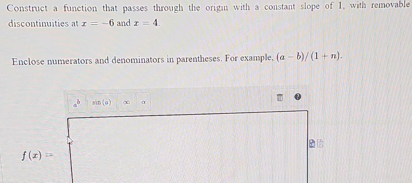 Construct a function that passes through the origin with a constant slope