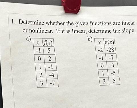 1. Determine whether the given functions are linear or nonlinear. If it