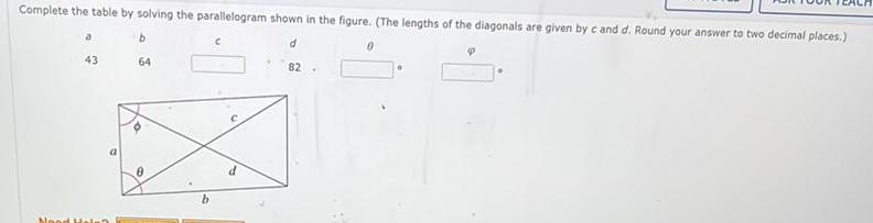 Complete the table by solving the parallelogram shown in the figure. (The