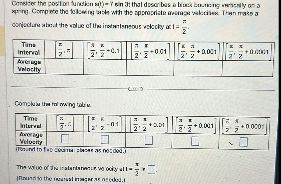 Consider the position function s(t) = 7 sin 3t that describes a