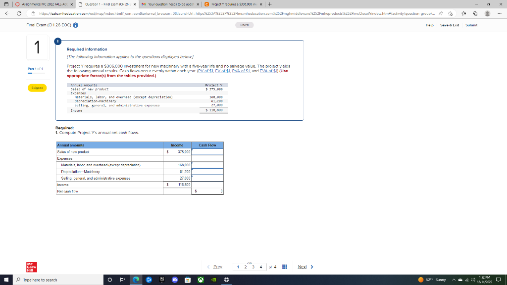 Assignments: MC 2022 FALL-ACC X Question 1 - Final Exam (CH 20
