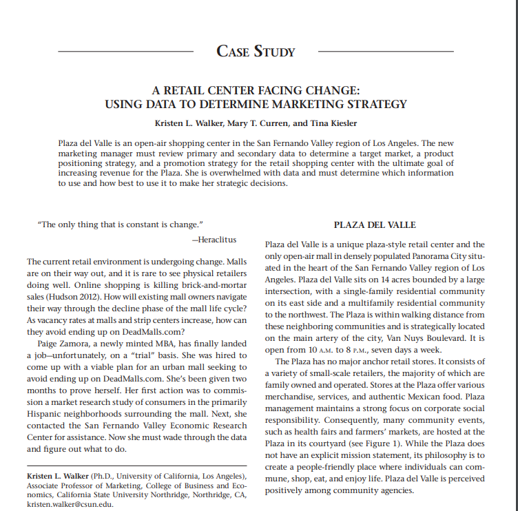 CASE STUDY A RETAIL CENTER FACING CHANGE: USING DATA TO DETERMINE MARKETING