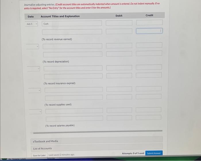 Expense Supplies Expense Total Expenses Net Income/(Loss) eTextbook and Media List of
