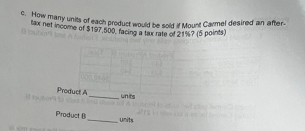 $50 Variable cost per unit $24 $40 Total fixed costs $840,000 Mount