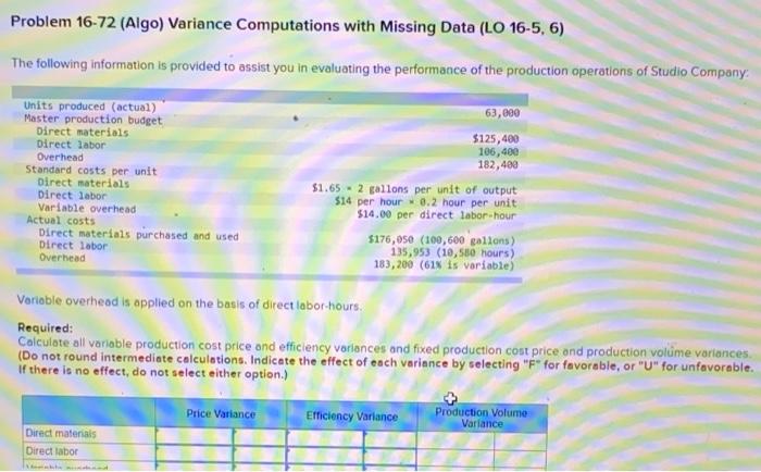 Problem 16-72 (Algo) Variance Computations with Missing Data (LO 16-5, 6) The