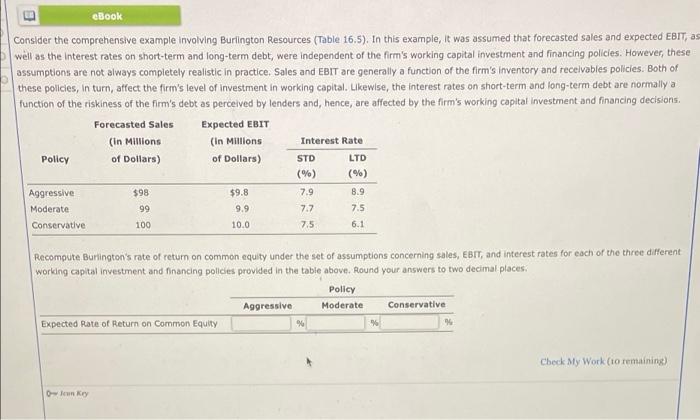 B eBook Consider the comprehensive example involving Burlington Resources (Table 16.5). In
