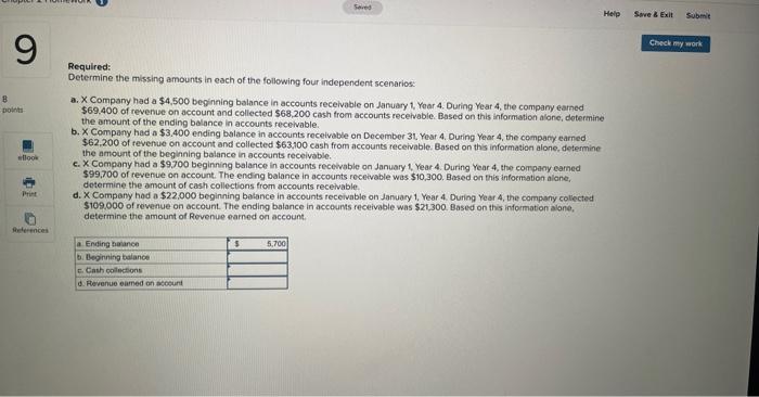 9 B points Seved ellook Print Required: Determine the missing amounts in