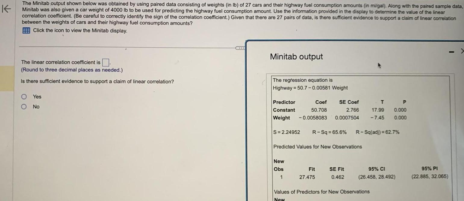 K The Minitab output shown below was obtained by using paired data