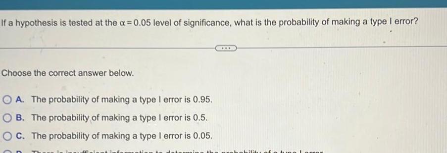 If a hypothesis is tested at the = 0.05 level of significance,
