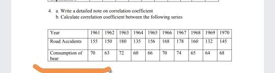 4. a Write a detailed note on correlation coefficient b. Calculate correlation