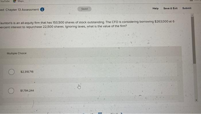 YouTube Maps ed: Chapter 13 Assessment Saved Help Save & Exit Submit