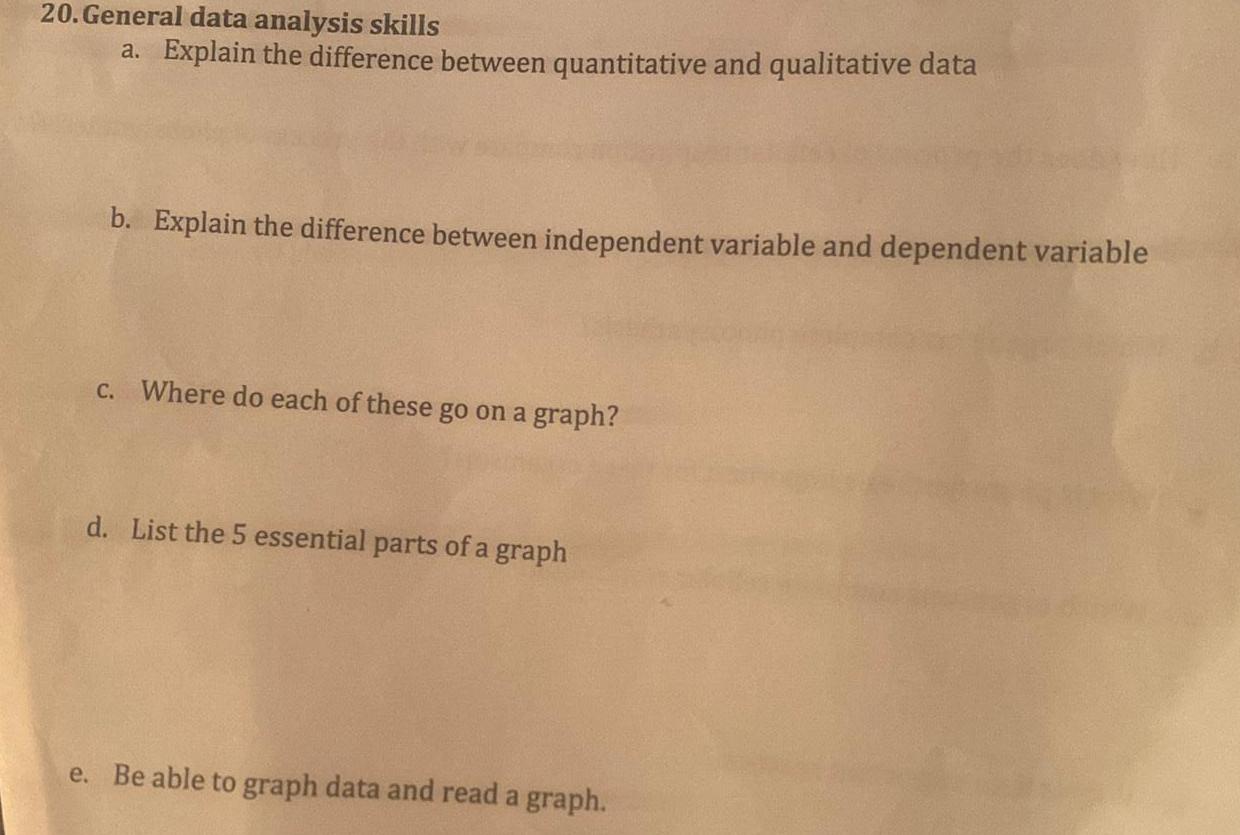 20. General data analysis skills a. Explain the difference between quantitative and