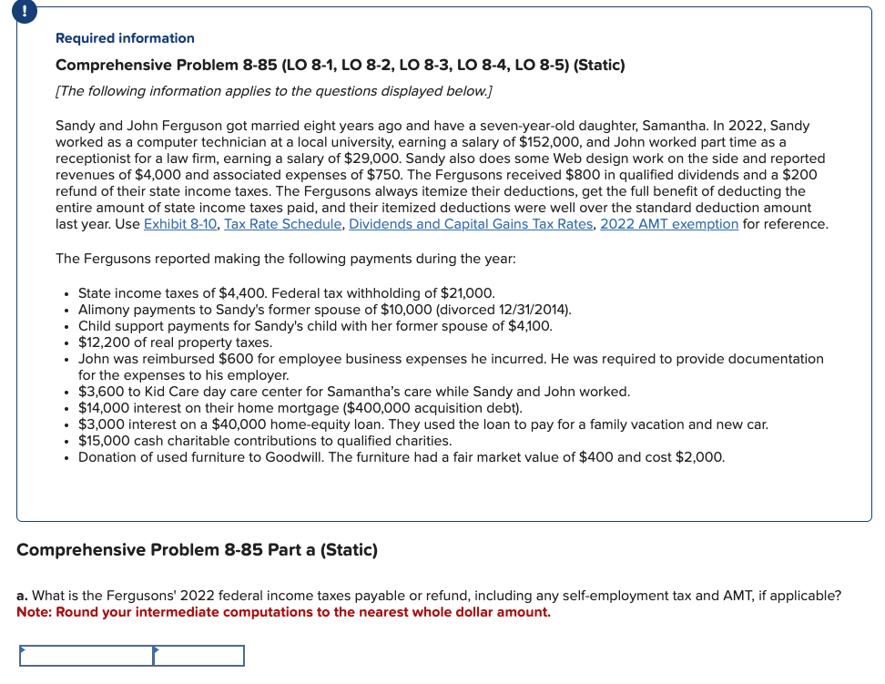Required information Comprehensive Problem 8-85 (LO 8-1, LO 8-2, LO 8-3, LO
