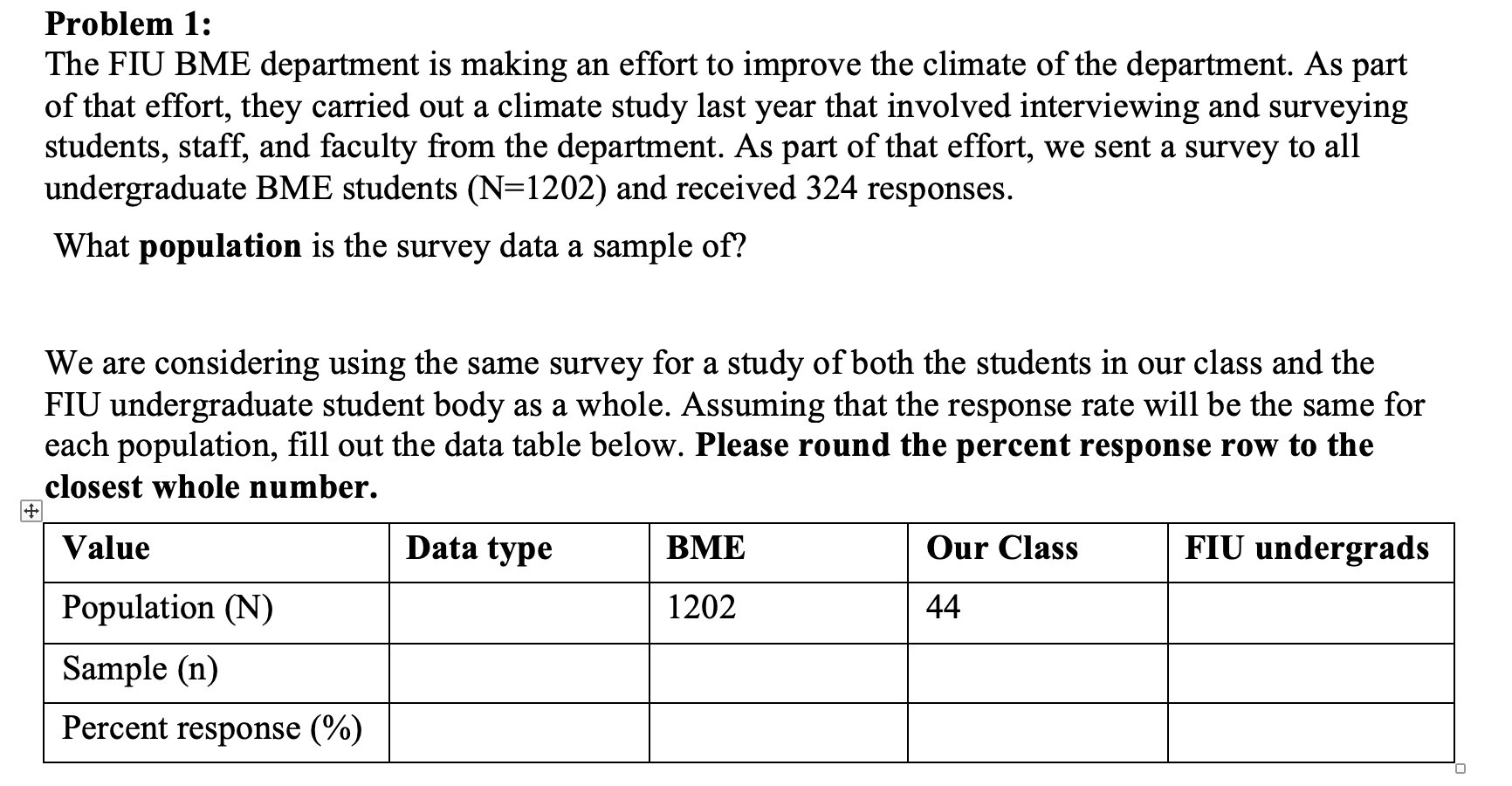 Problem 1: The FIU BME department is making an effort to improve