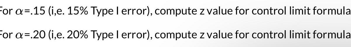 For a=.15 (i,e. 15% Type I error), compute z value for control