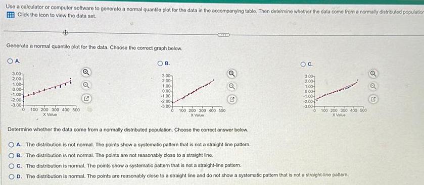 Use a calculator or computer software to generate a normal quantile plot