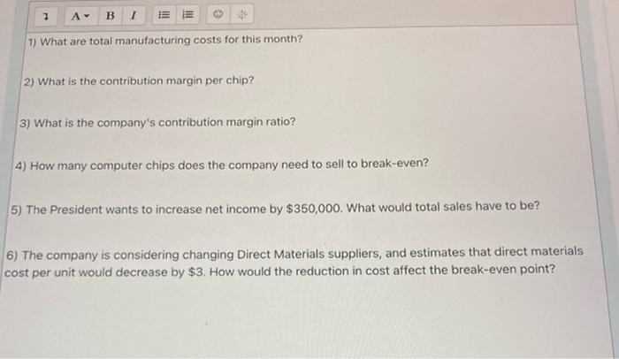 Selected sales and expense information for the most recent month, with sales