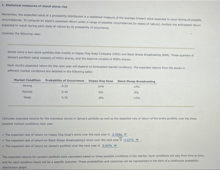 1. Statistical measures of stand-alone risk Remember, the expected value of a