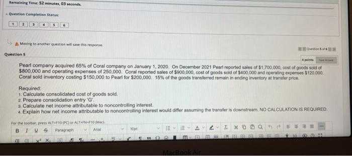Remaining Time: 52 minutes, 03 seconds Question Completion Status: 1 2 3