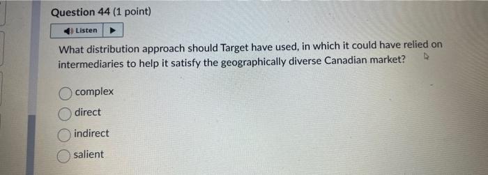 Question 44 (1 point) Listen What distribution approach should Target have used,