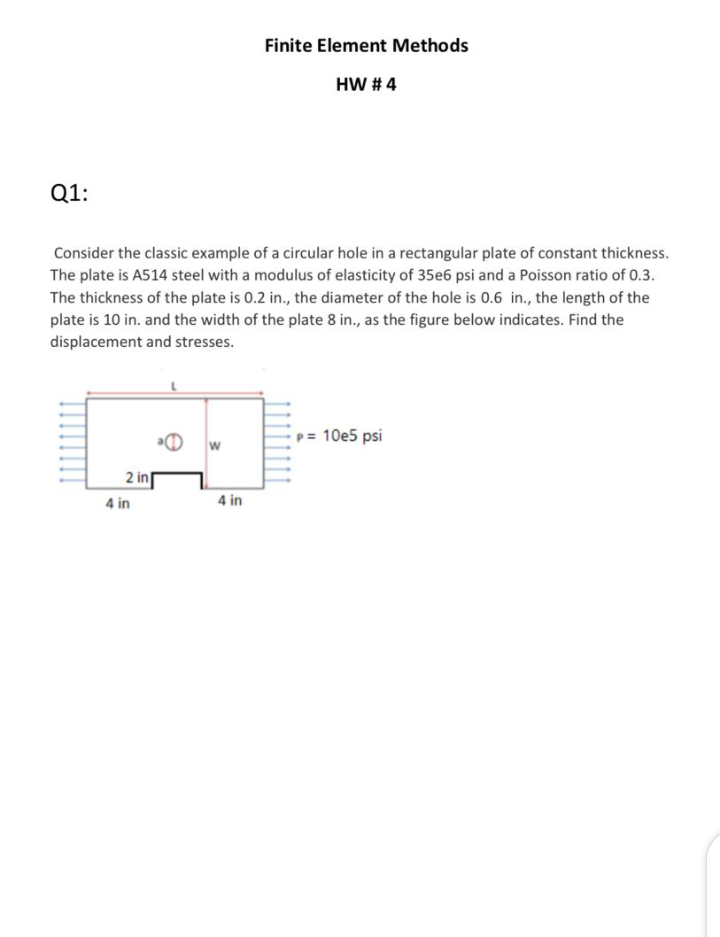 Finite Element Methods HW #4 Q1: Consider the classic example of a