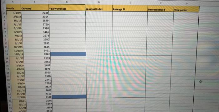 C 1 Month Demand Yearly average 2 1/1/19 2231 3 2/1/19 2364