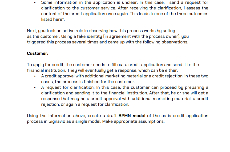 engaged in a project that aims at improving the company's credit application