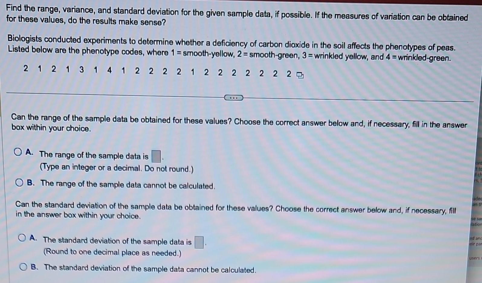 Find the range, variance, and standard deviation for the given sample data,