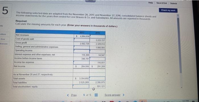 5 Help Save & Exit Submit Check my work The following selected