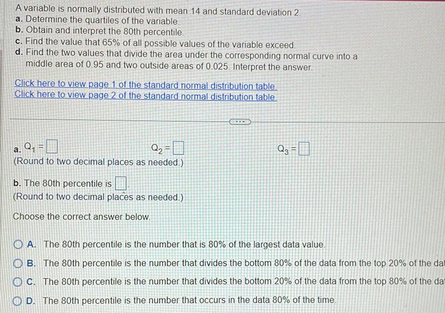 A variable is normally distributed with mean 14 and standard deviation 2.