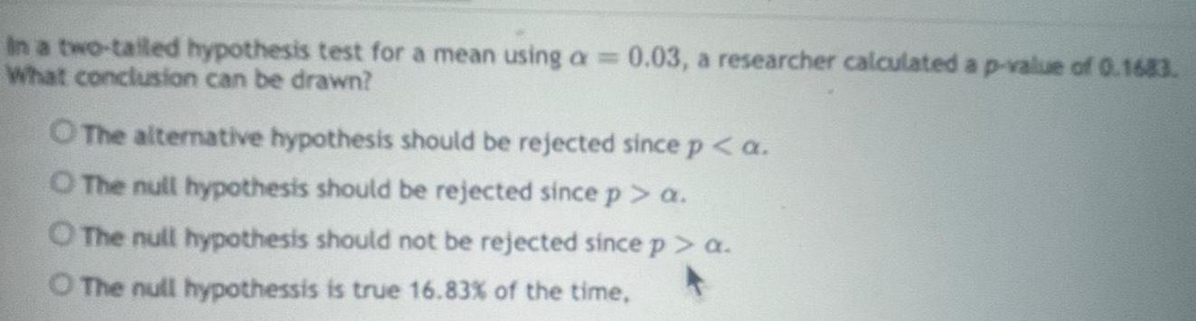 In a two-tailed hypothesis test for a mean using a = 0.03,