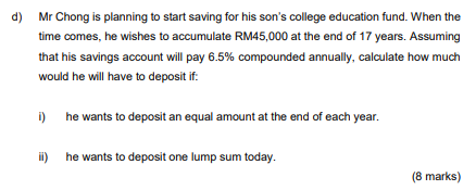 Mr Chong is planning to start saving for his son's college education