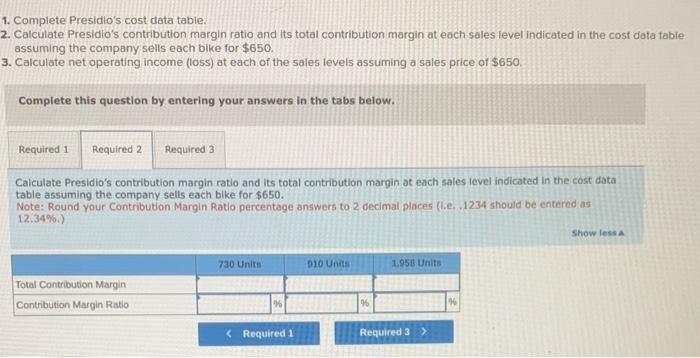 Calculate net operating income (loss) at each of the sales levels assuming