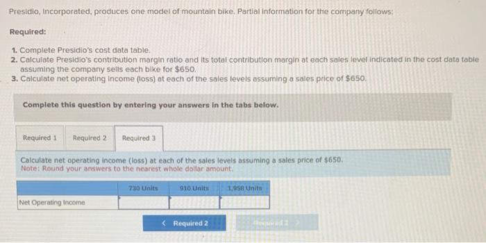 a sales price of $650. Complete this question by entering your answers